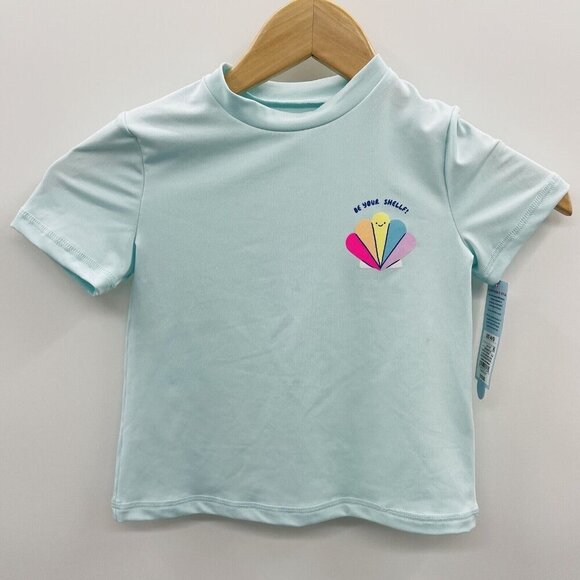 Cat & Jack Youth Girls XS 4/5 Shapes Rash Guard Swimsuit Top in Turquoise 2401 - Picture 1 of 5